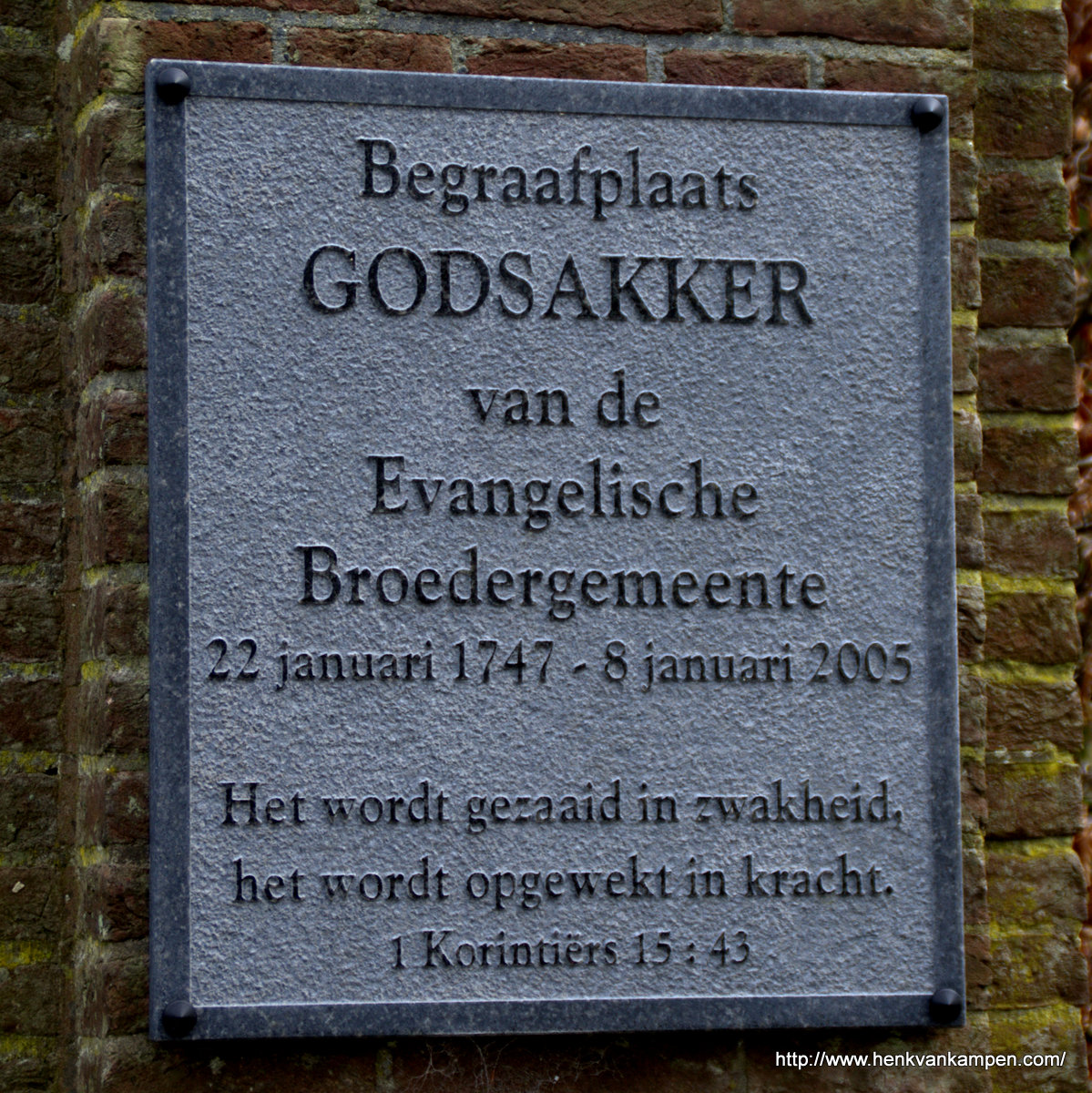 Plaque at the entrance of the Morovian Cemetery in Zeist