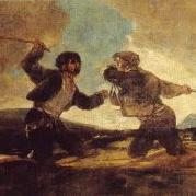 Goya’s black paintings: Two men fighting with clubs