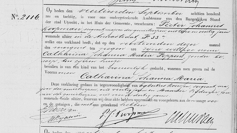 Birth certificate of Catharina Johanna Maria Koopman (Utrecht)