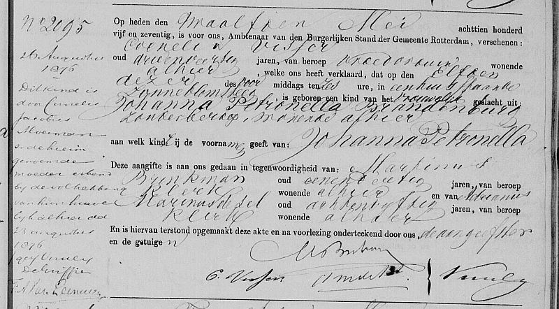 Birth certificate of Johanna Petronella Moerman