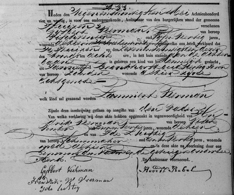 Birth certificate of Lammert Veerman