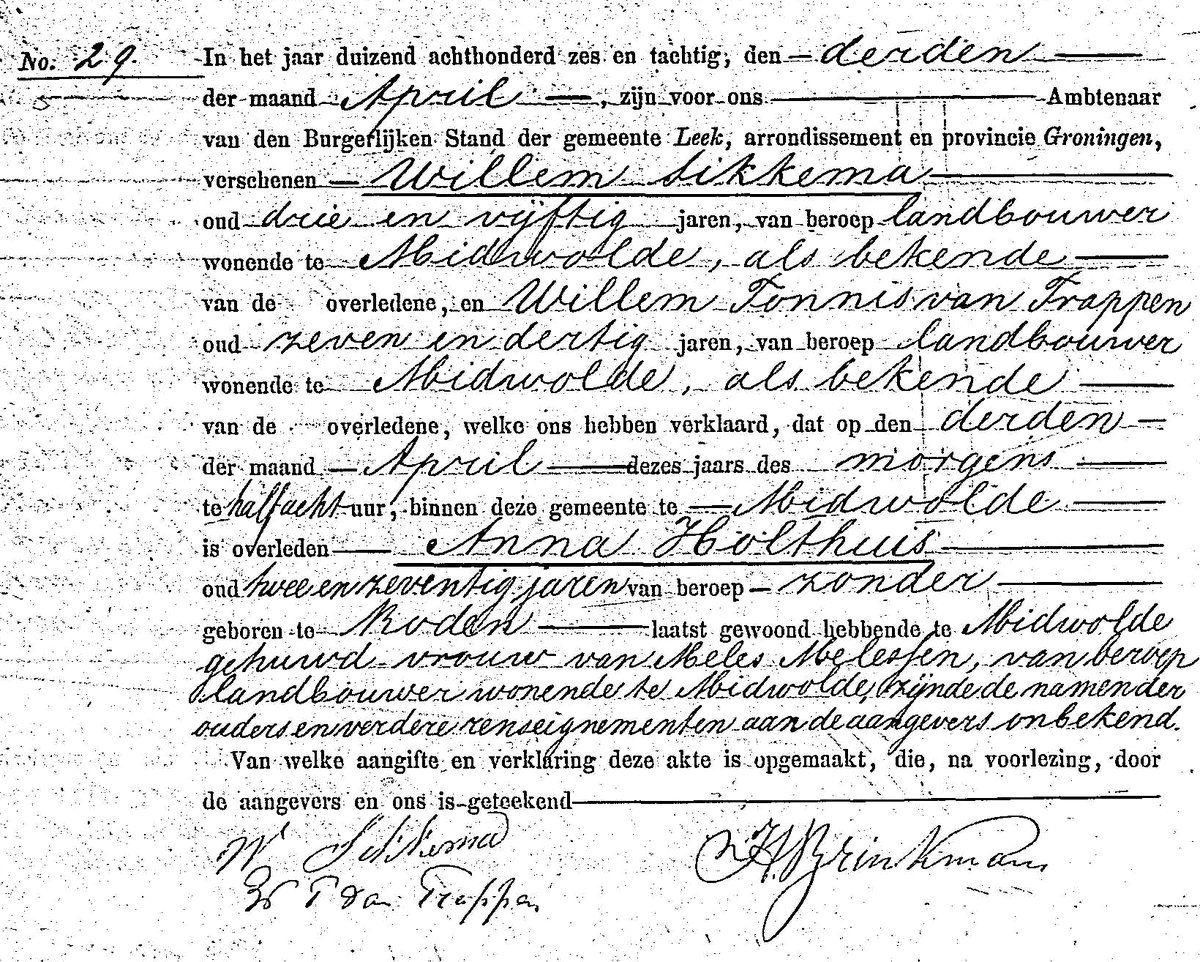 Death certificate of Anna Holthuis