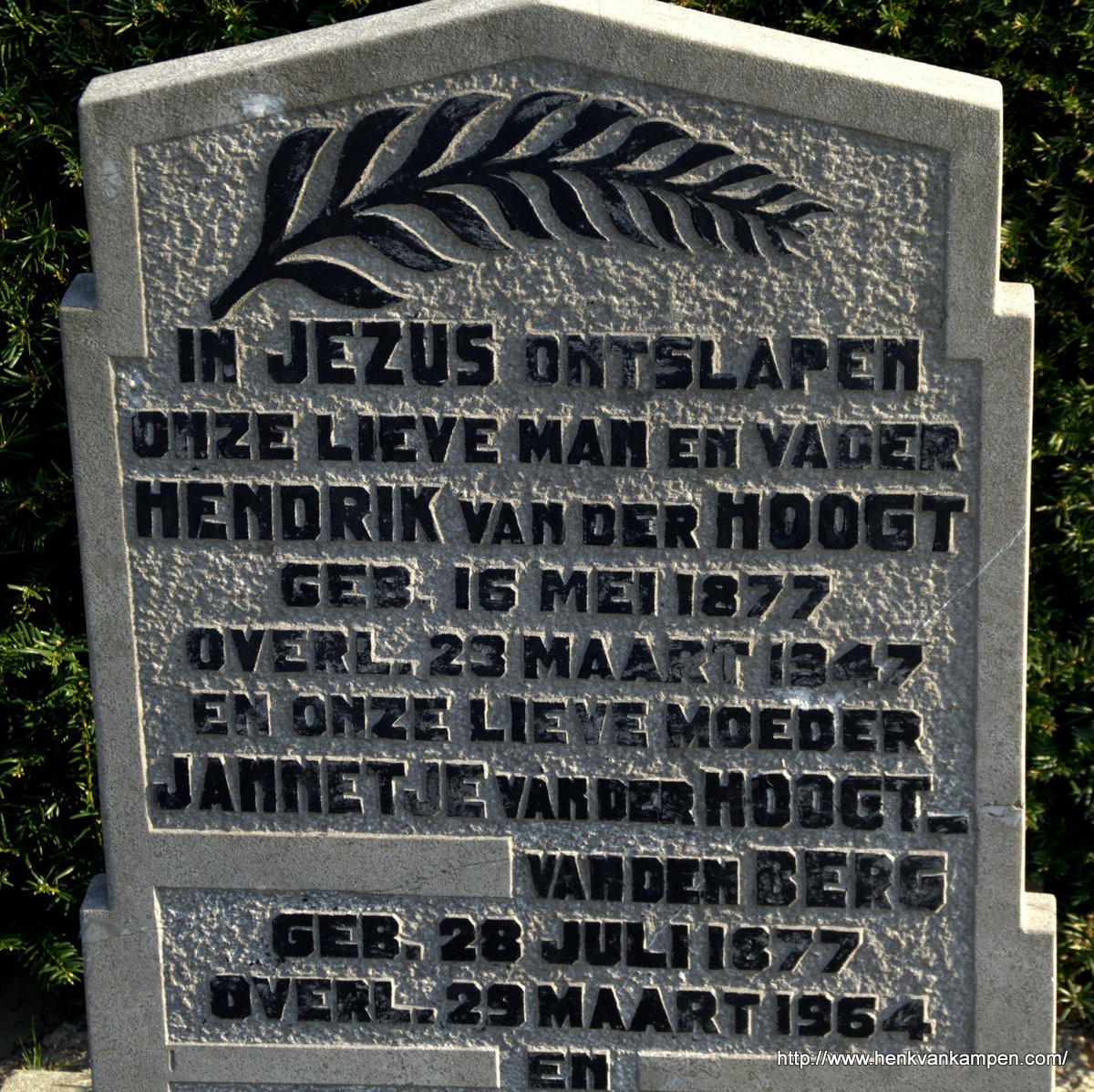 Tombstone of Hendrik van der Hoogt (1877-1947), Hillegom