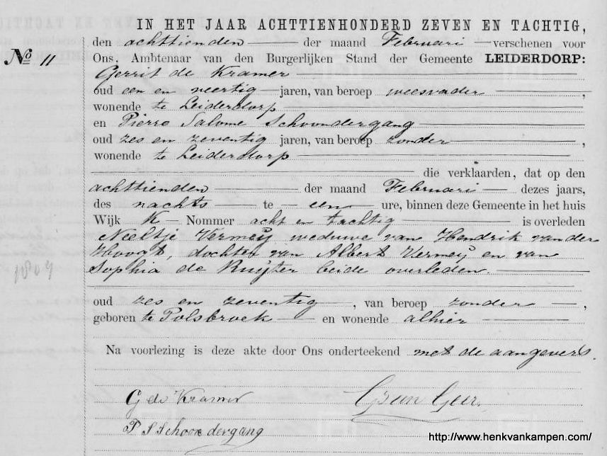 Death certificate of Neeltje Vermeij