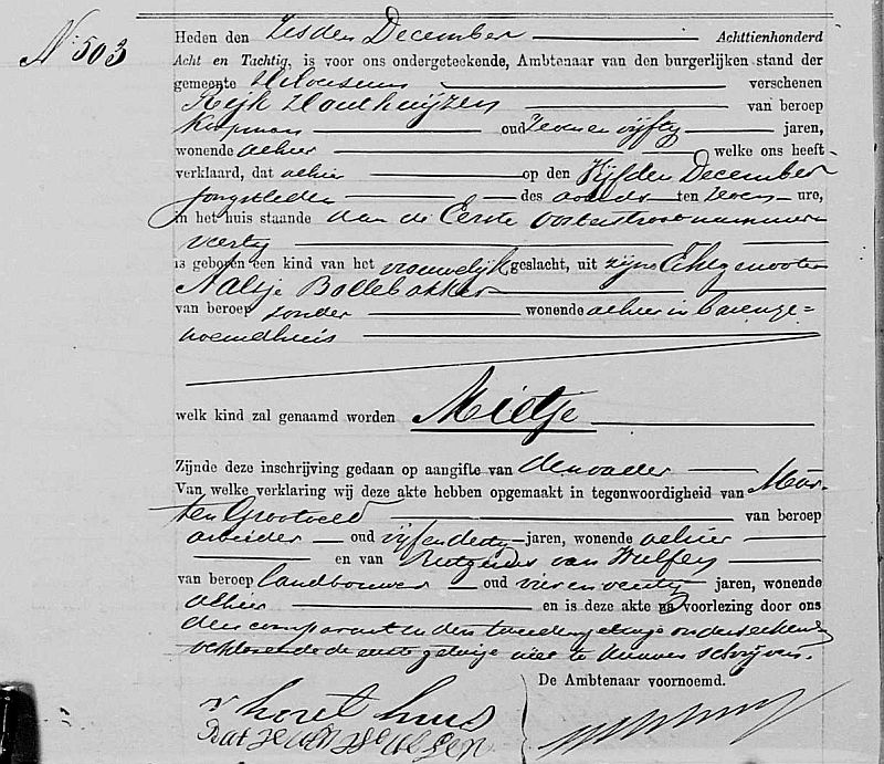 Birth certificate of Mietje Houthuijzen