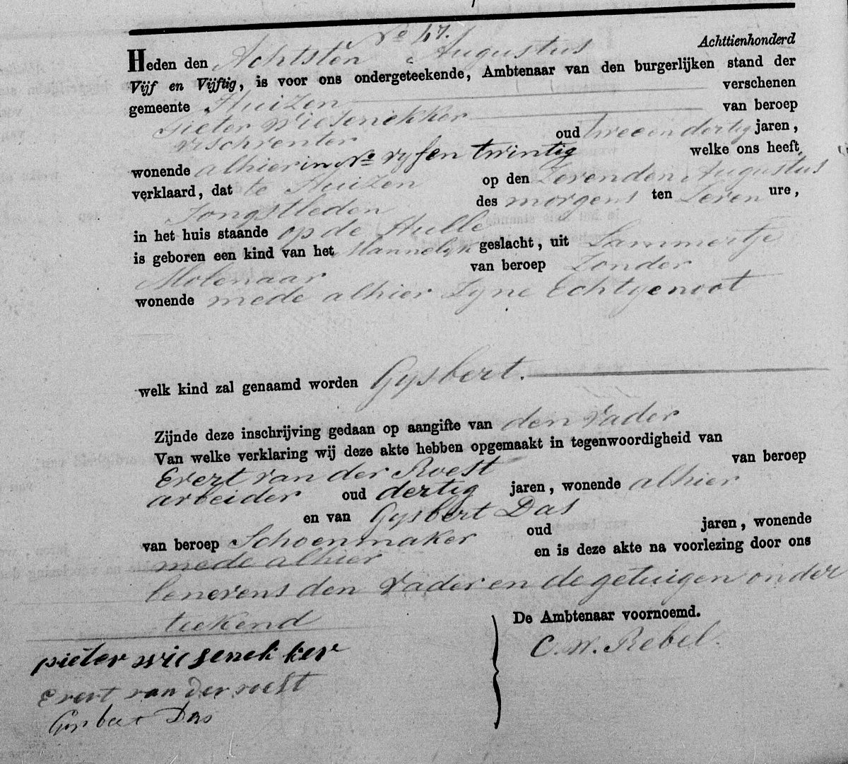 Birth certificate of Gijsbert Wiesenekker