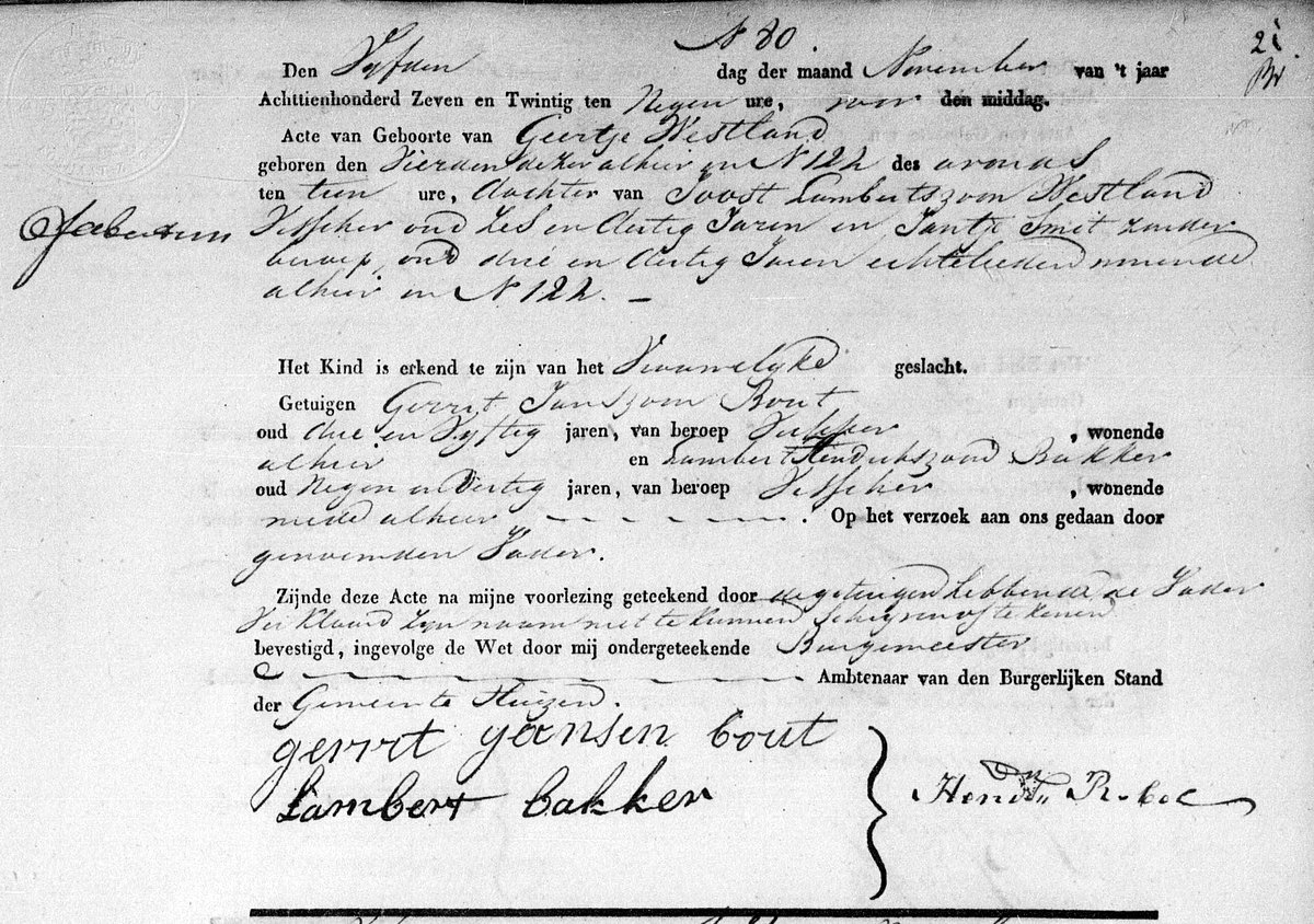 Birth certificate of Geertje Westland
