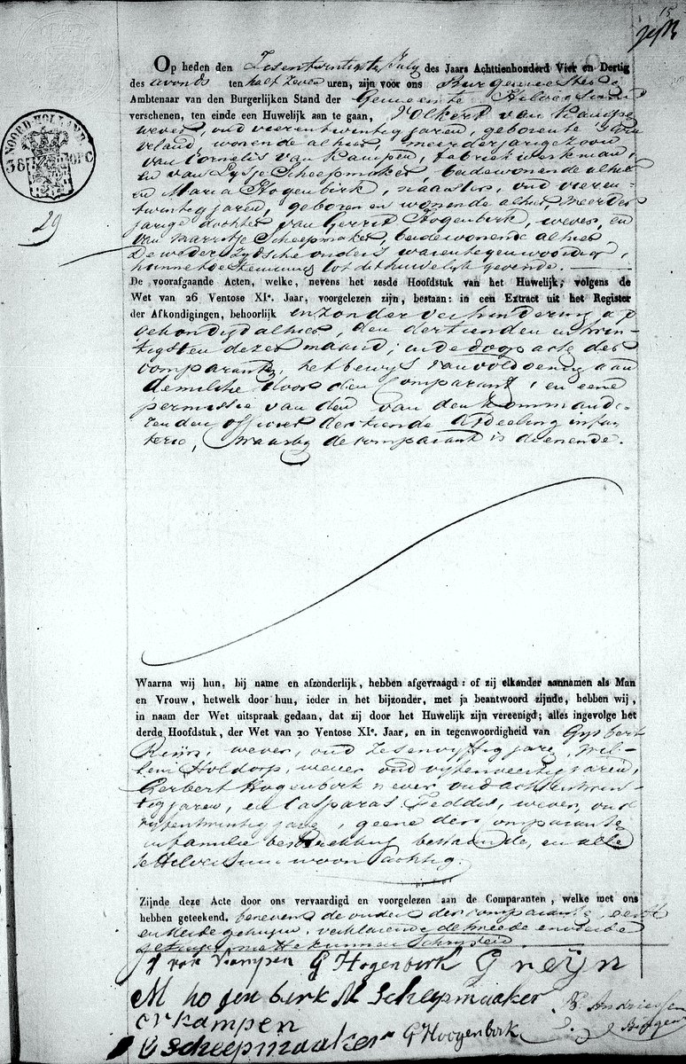 Marriage certificate Volkert van Kampen and Maria Hogenbirk