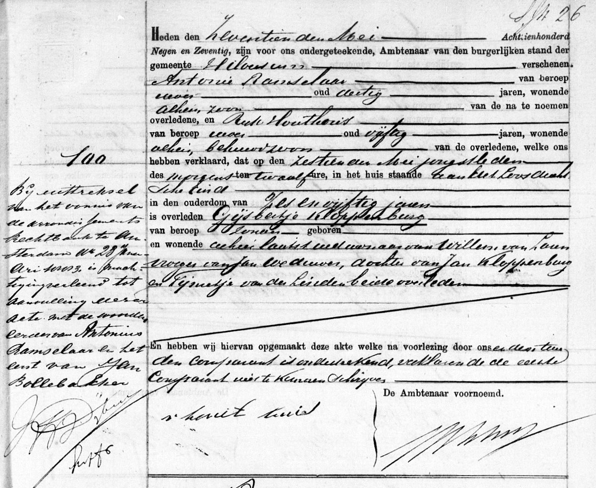 Death certificate of Gijsbertje Kloppenburg