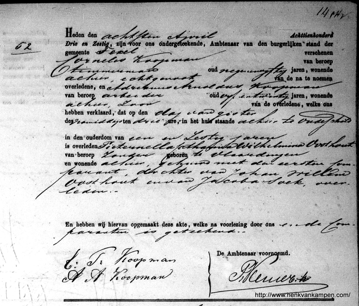 Death certificate of Petronella Catharina Wilhelmina Oosthout