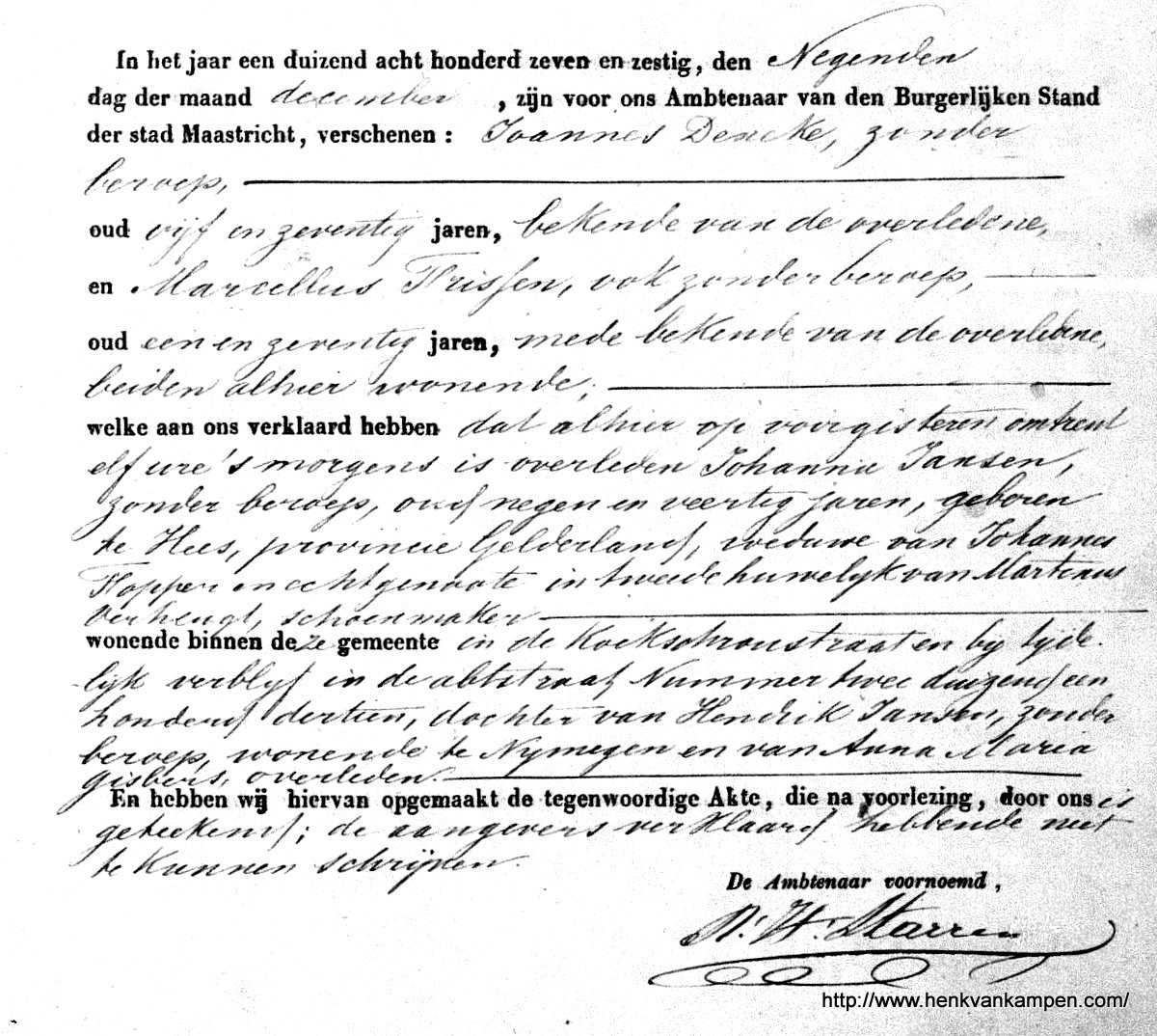 Death certificate of Johanna Jansen