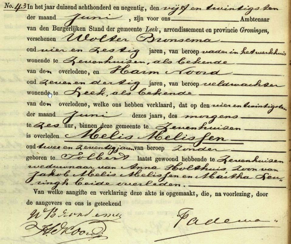 Death certificate of Melis Melessen