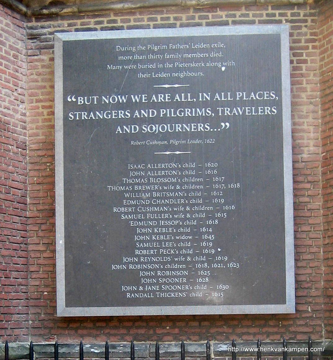 Pilgrims memorial plaque, Pieterskerk, Leiden